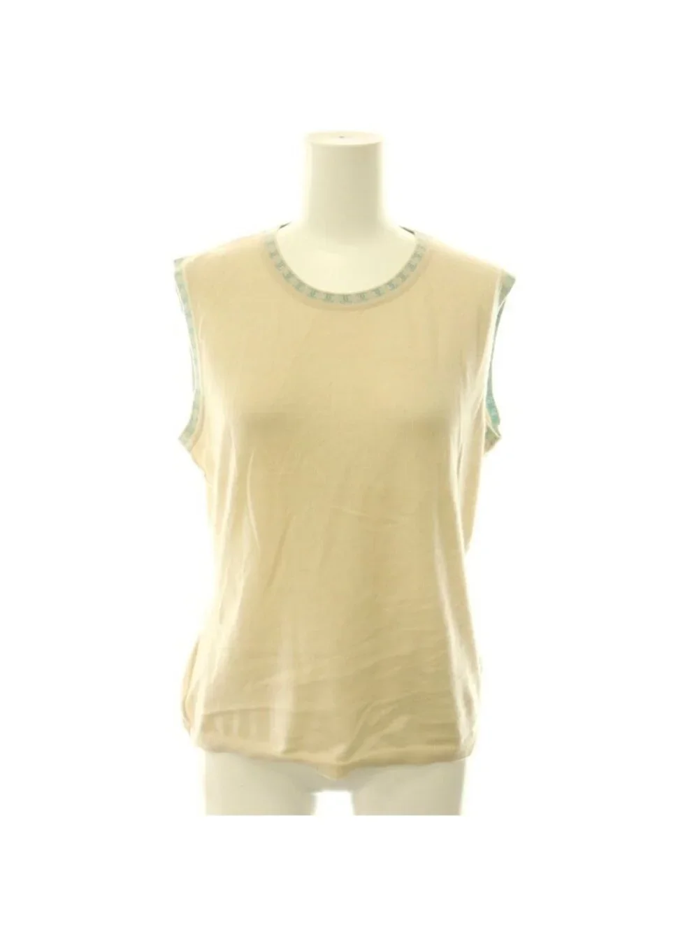 Chanel Summer Knit Sleeveless Cashmere CC Logo Bicolor 42 Beige BB Sweater